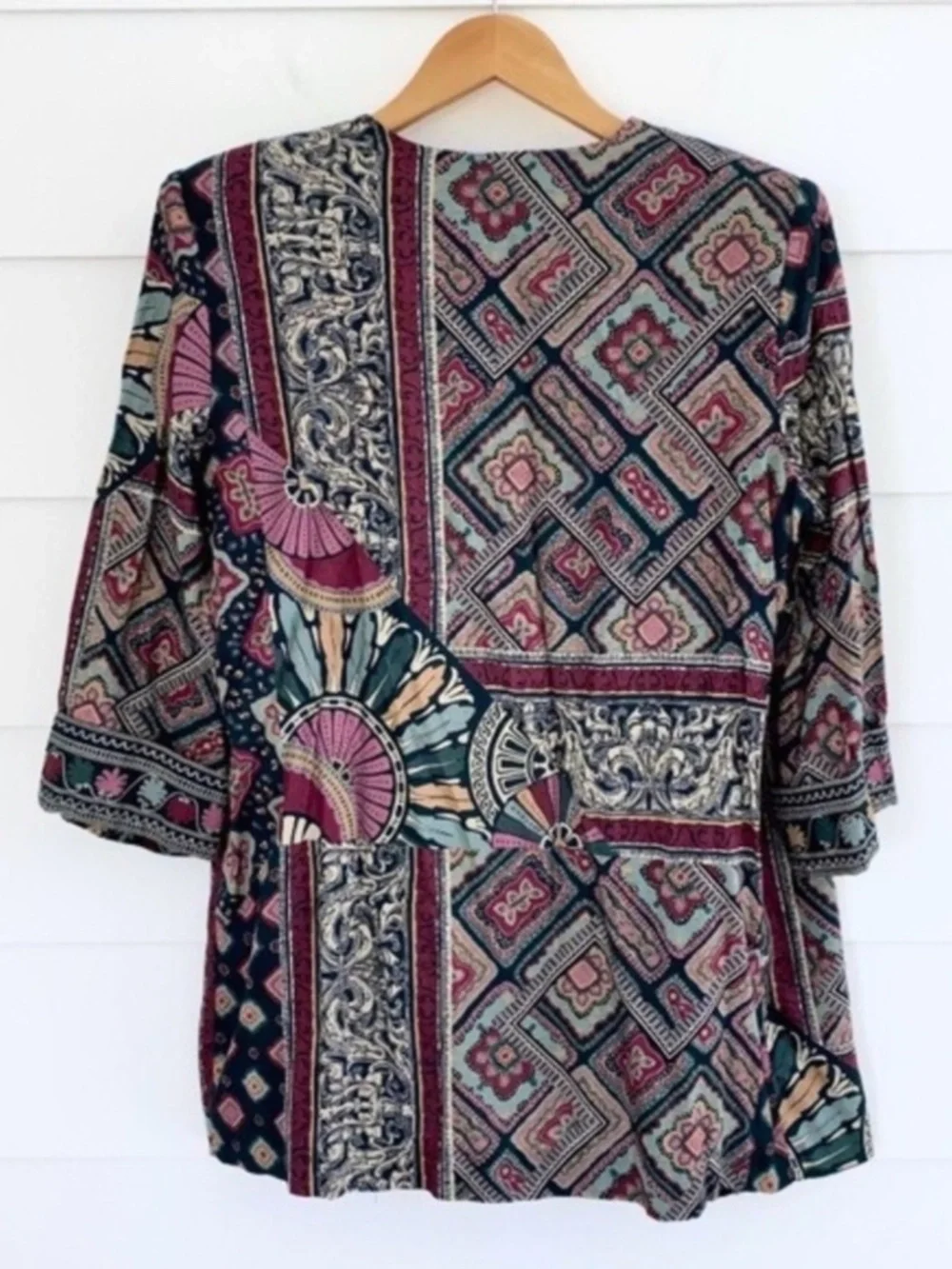 Vintage Open Front Printed Jacket Cardigan Multicolor Print 14 Petite